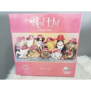 NEW Vintage Sunsout Bryan Moon‎ Red Ha Ladies Cats 1000 Piece Jigsaw Puzzle gift